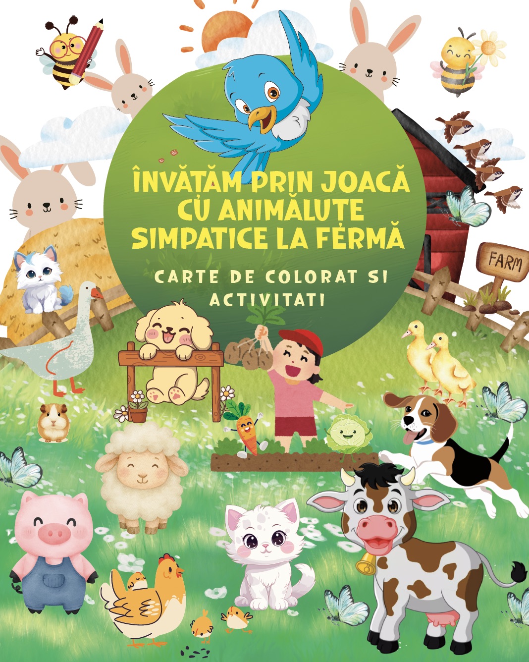 Carte de colorat si activitati – Învățăm prin joacă cu animăluțe simpatice la fermă | Kiddonia