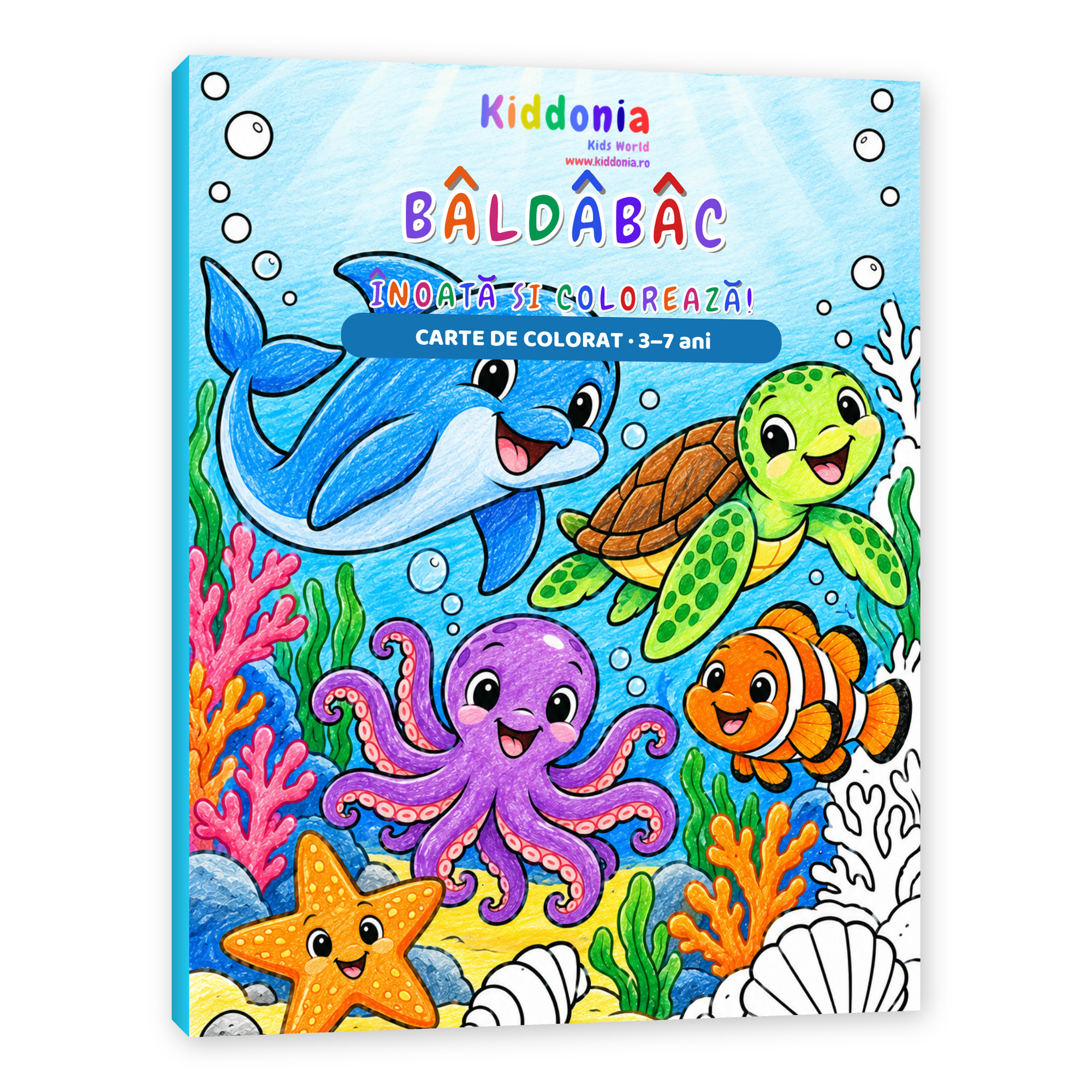 Carte de colorat Baldabac, animăluțe din mare